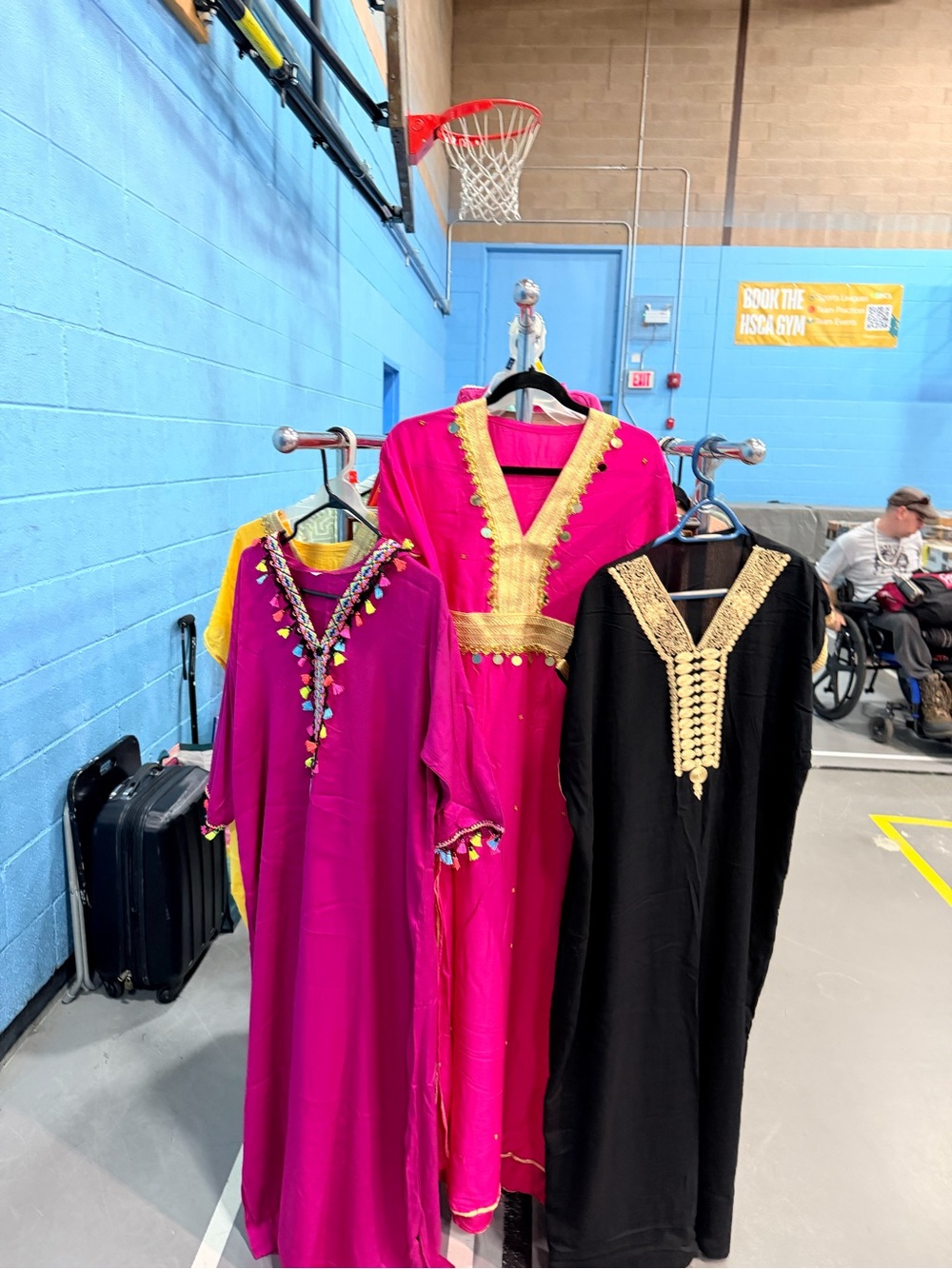 Fuchsia Maxi Kaftan Dress with Gold Embellished Trim M/Large